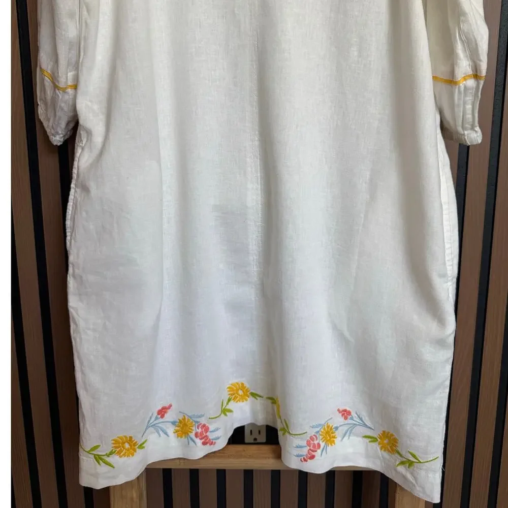 Calypso St. Barth Linen Floral Embroidered Tunic Mini Dress White Size Small NWT - Picture 4 of 10